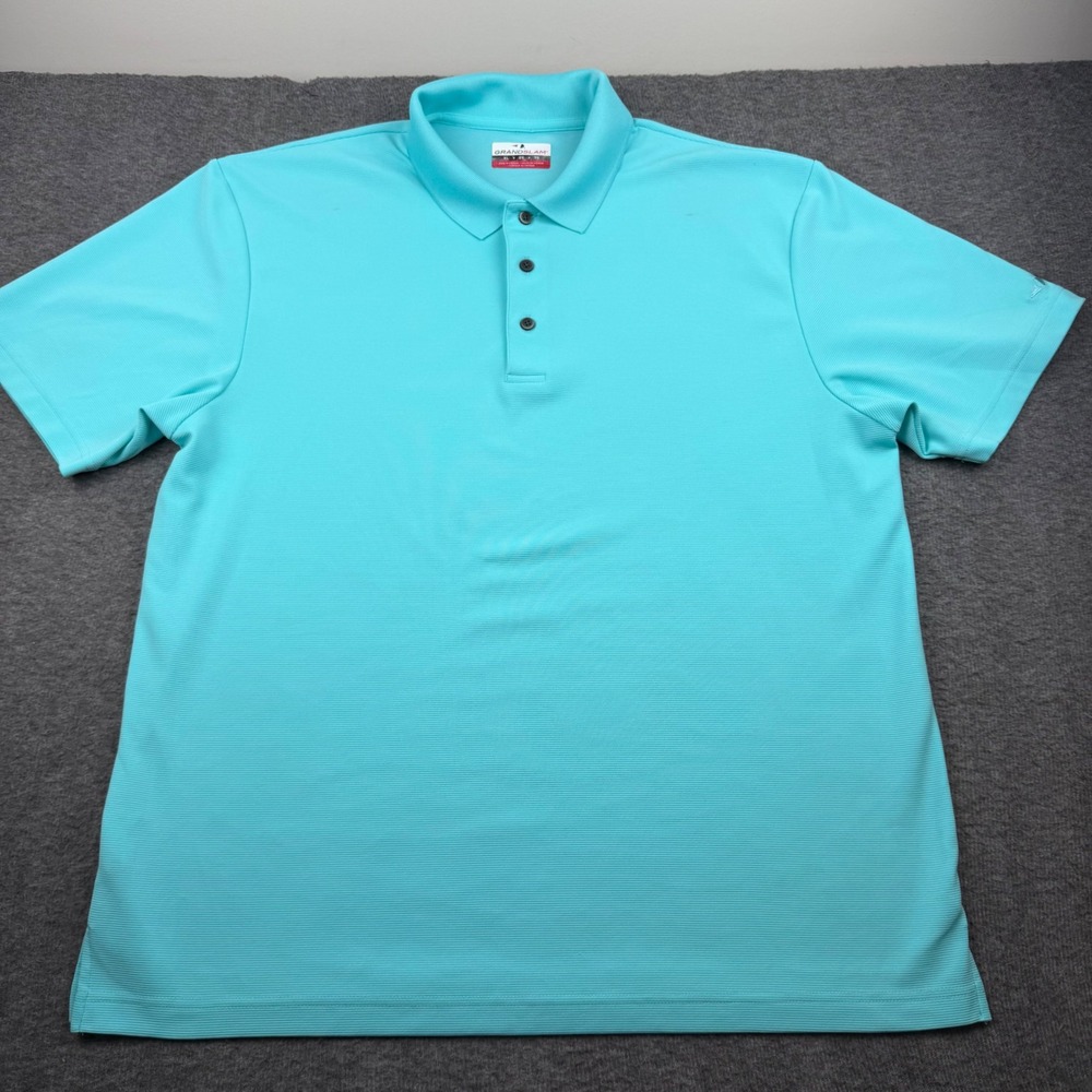 Grand Slam Polo Shirt Mens XL Aqua Blue Short Sleeve Performance Ribbed Golf‎